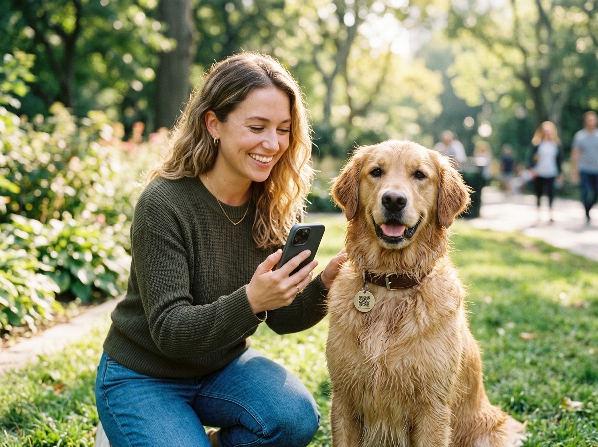 Mascota con medalla QR protegida en parque de Santiago